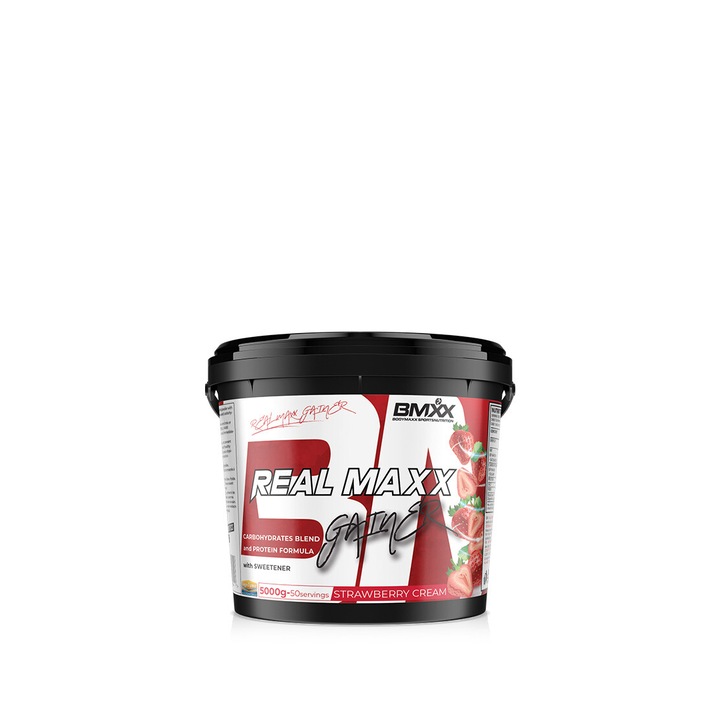 Pudra proteica BMXX Sports Nutrition REAL MAXX GAINER, capsuni, 5000g