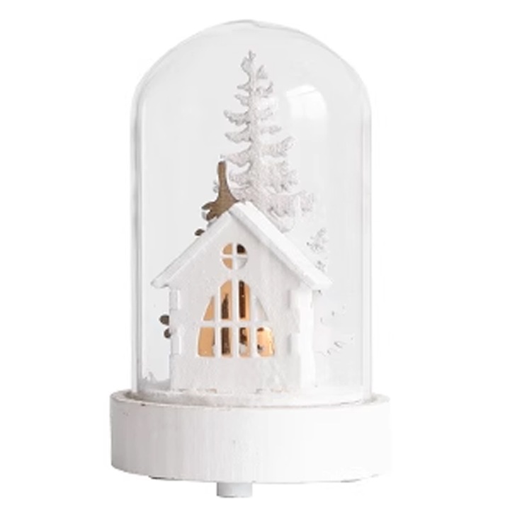 Sat incantator de Craciun cu LED, casa luminoasa de Craciun, cupola de sticla cu transparenta ridicata, sir de lumini cu LED alb cald pentru decorarea mesei de interior, reutilizabile anual