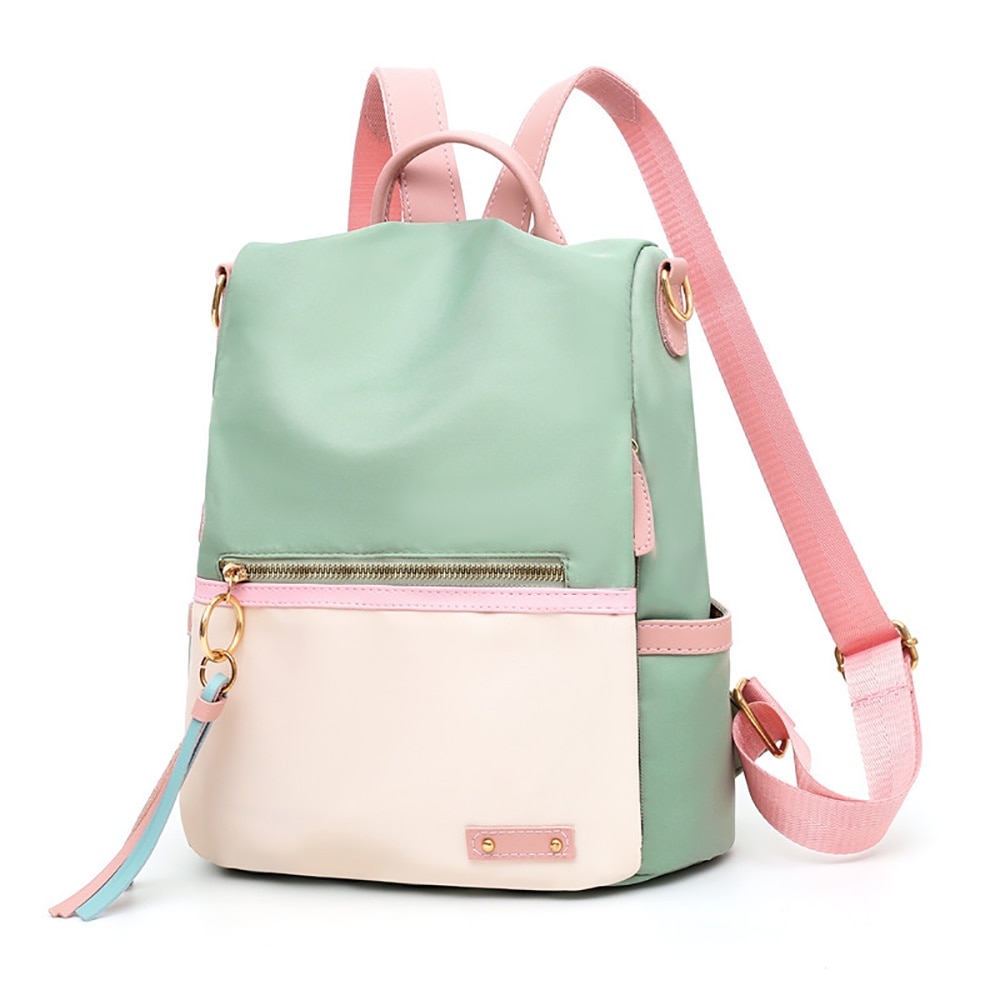Ghiozdan impermeabil pentru laptop, poliester, verde si roz, 30x27x11cm