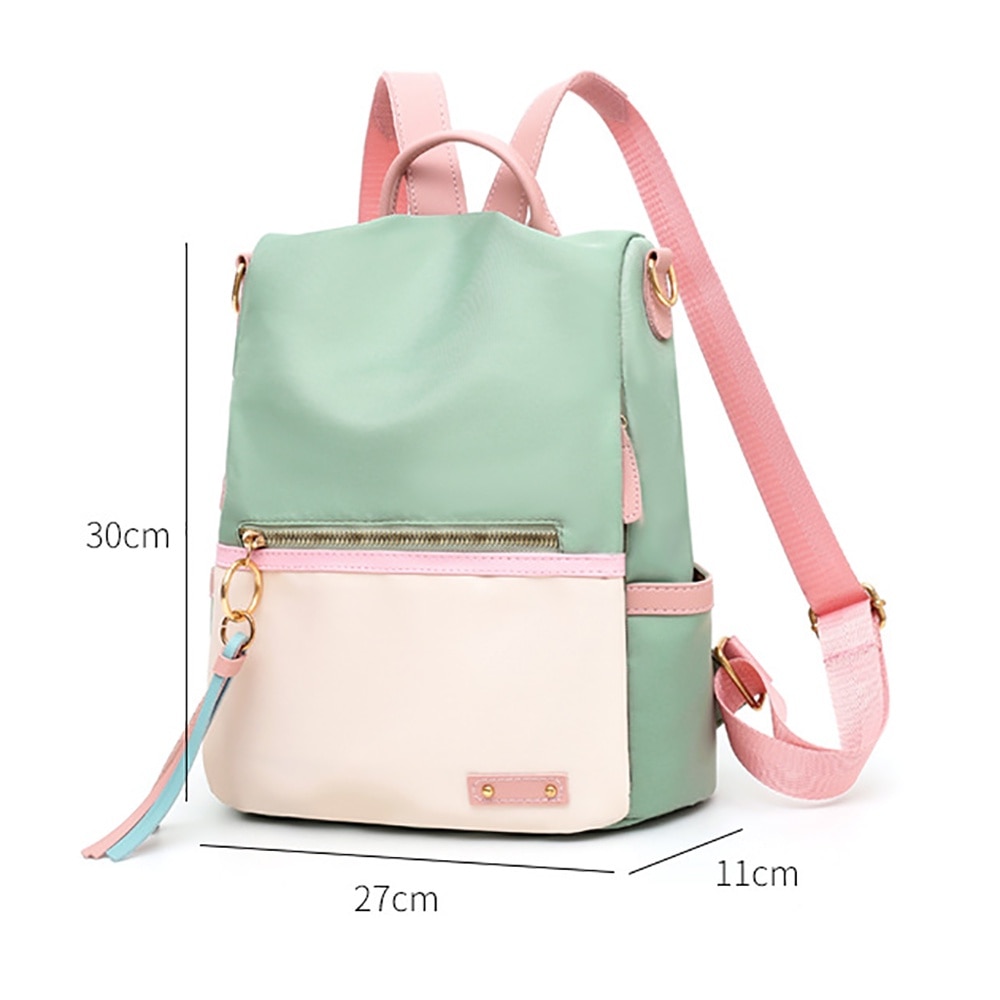 Ghiozdan impermeabil pentru laptop, poliester, verde si roz, 30x27x11cm