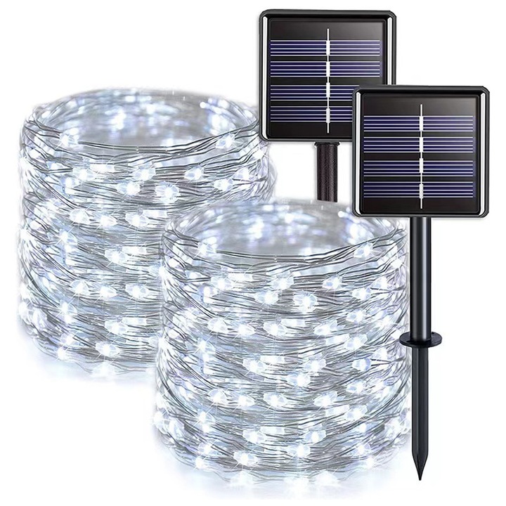 Соларни коледни лампички 200 LED, 22м, 8 режима на светене, водоустойчиви, за градина, комплект