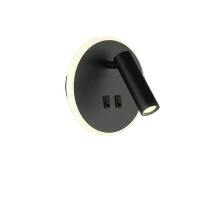 Lampa de perete LED, negru, 14.5x14.5cm, 9W, lumina calda 3000K, brat flexibil, set 2 intrerupatoare