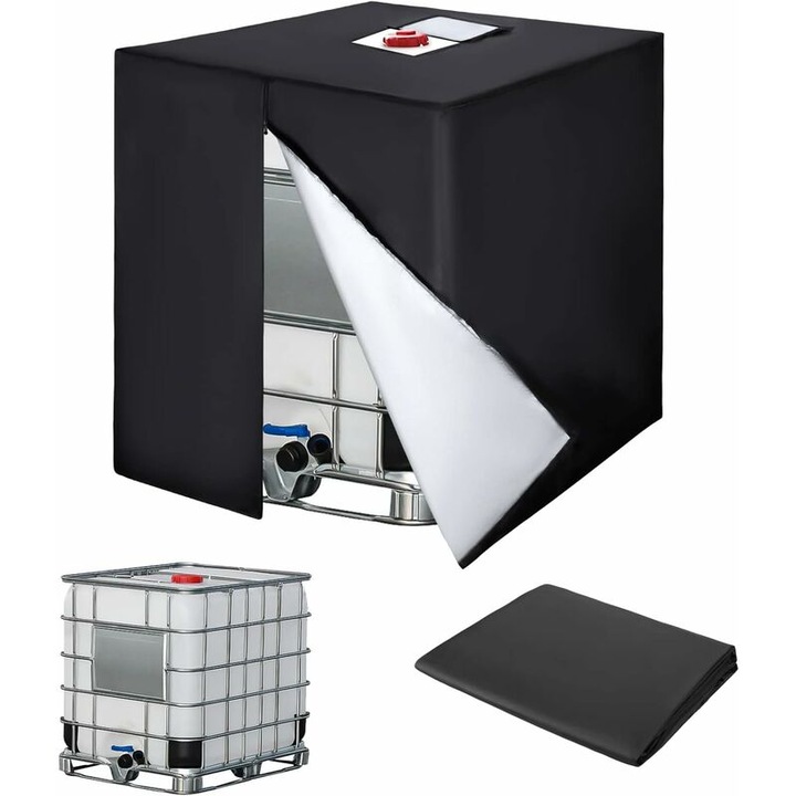 Husa de protectie pentru rezervor IBC, Oxford, 1000 l, impermeabila, anti-UV, 120 x 100 x 116 cm, negru