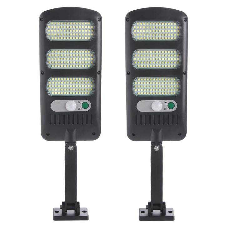 Lampi solara de perete QttvbTna, 213 LED, senzor de miscare, 3 moduri de iluminare, IP65, set 2 buc, negru