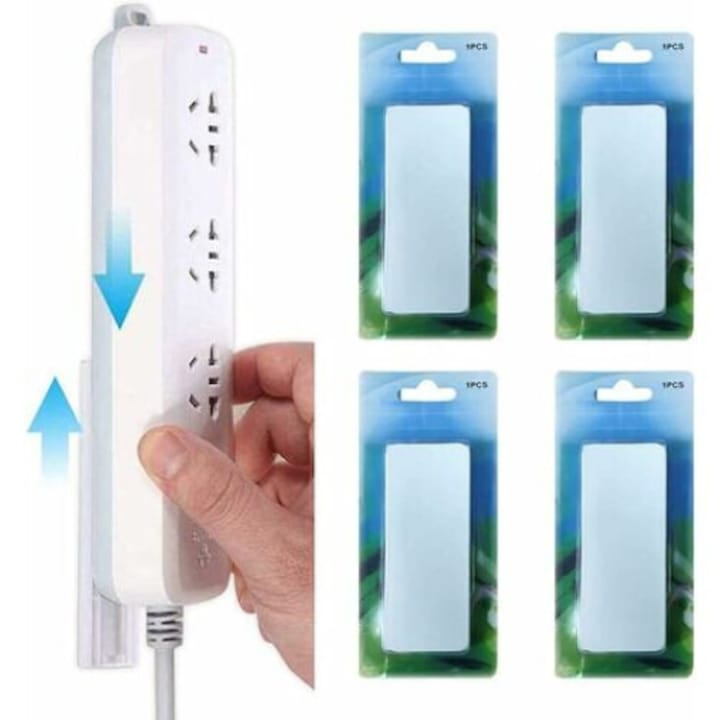 Set 4 x Suport perete pentru prize multiple, autoadeziv, montare fara gaurire, pentru priza de birou/router WiFi si telecomanda