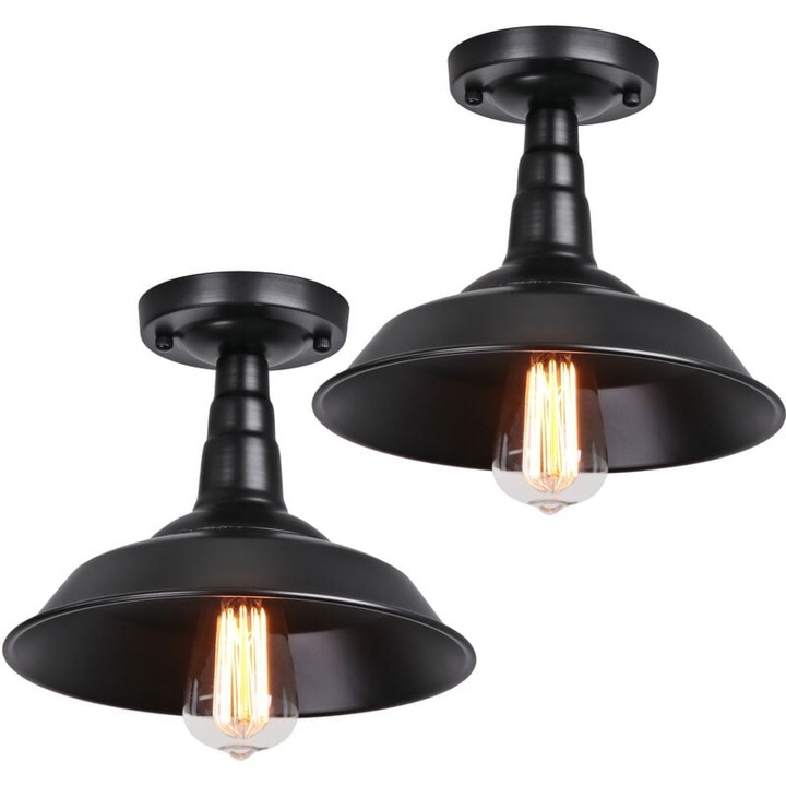 Aplica plafoniera vintage, Enforose, forma dom, finisaj negru mat, set 2 bucati