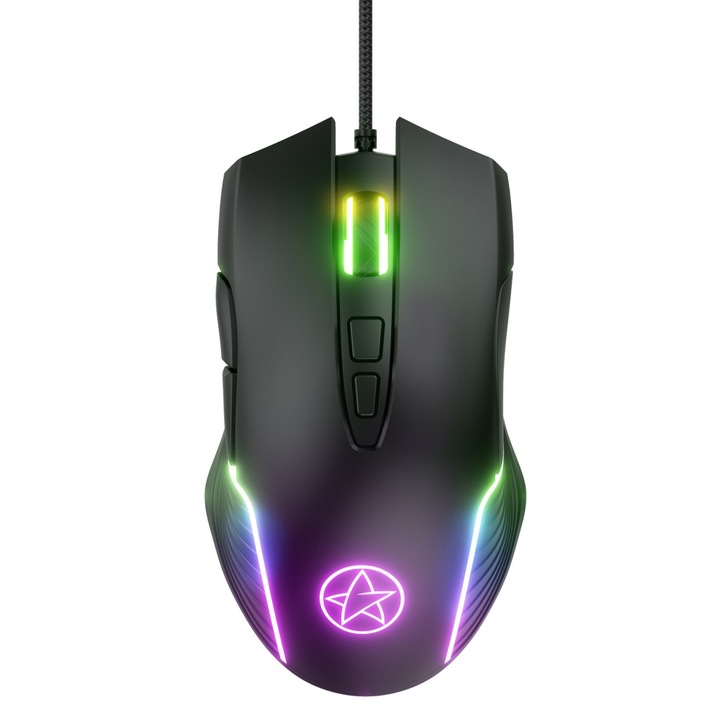 Геймърска мишка G901 0806BM-BST3184181, кабелна, програмируема RGB с дишащ ефект, 7 бутона с макроси, оптичен сензор 6 степени DPI до 6400, черна