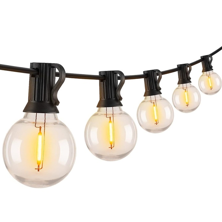 Vintage Edison LED fényfüzér, 25+1 meleg izzó, 15 méter, ütésálló kivitel, bel- és kültéri használatra