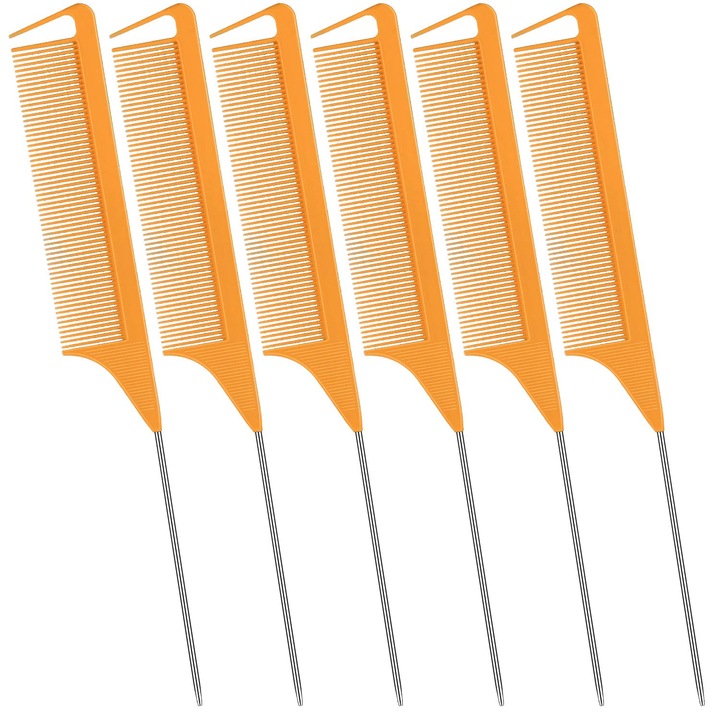 Set 6 piepteni pentru par, plastic, 22x2.8cm, Portocaliu