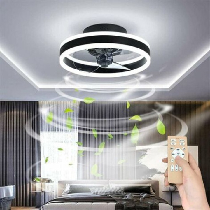 Плафон с вентилатор и регулируемо осветление, дистанционно, черен, 40см