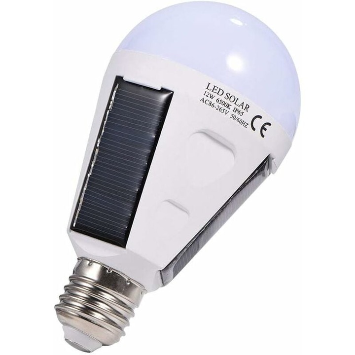 Bec solar LED, portabila, waterproof, cu design cu carlig, E27, consum redus, luminozitate mare