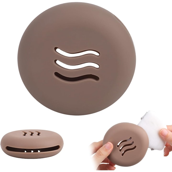 Кутия за съхранение на гъби за грим, AMRINUGL, с капак, изработена от екологичен силикон, кафява, различни размери