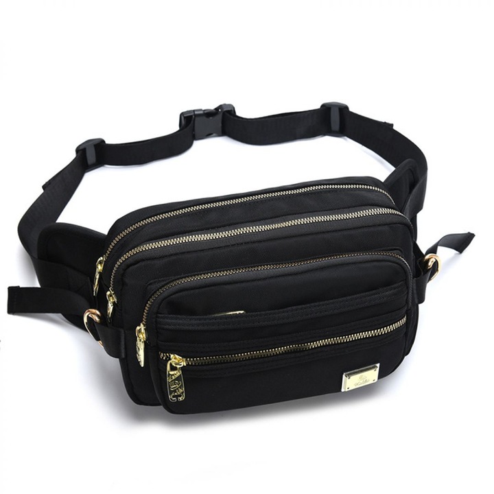 Компактна чанта за кръст Enforose, минималистичен дизайн, скрити отделения, водоустойчив материал, черна