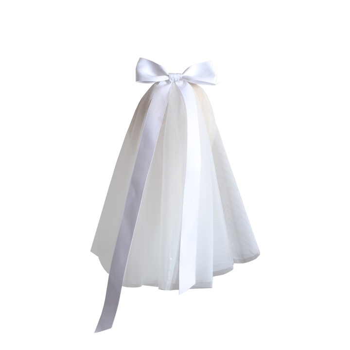 Булчински воал, Мек тюл, С гребен за коса, Бял, 30см