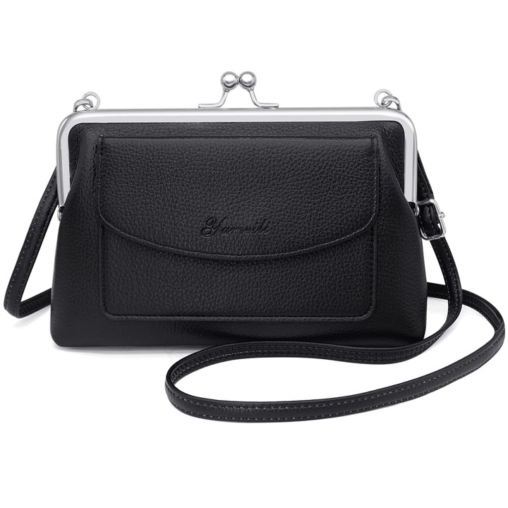 Jormftte női válltáska, vegán PU bőr, fekete, kis méretű, állítható és levehető vállpánttal.