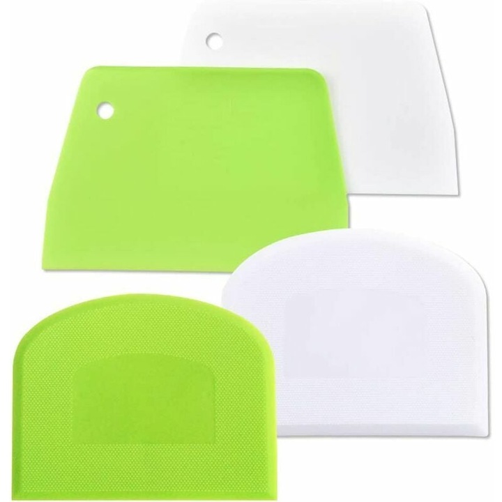 Set de 4 spatule pentru aluat, multifunctionale, verde si alb, 12x9.5cm/13.5x9.5cm