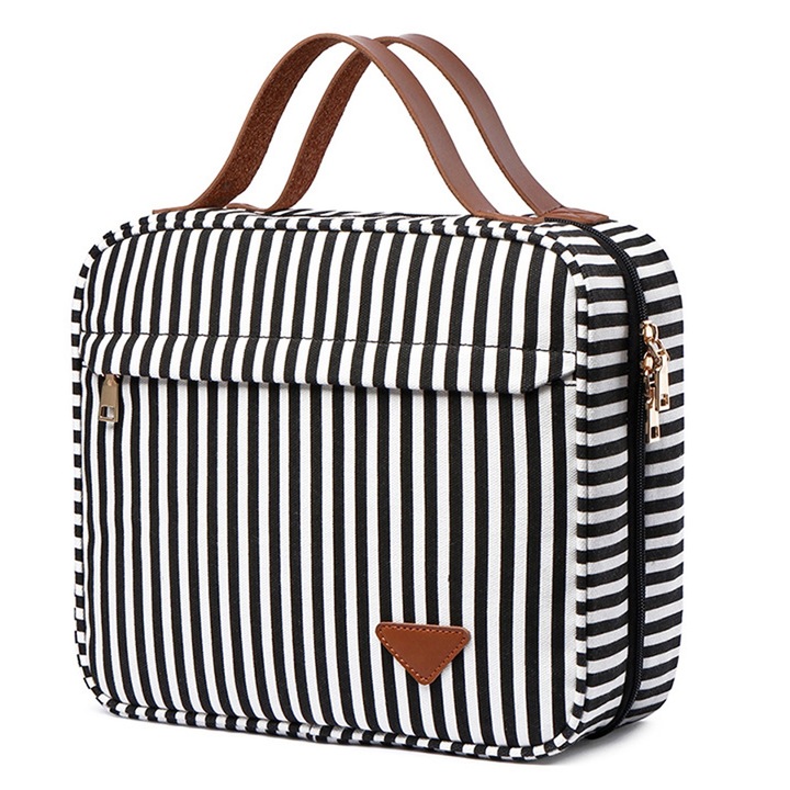 Козметичен куфар, голям органайзер за пътуване, мек материал, с двойни ципове, Многоцветен