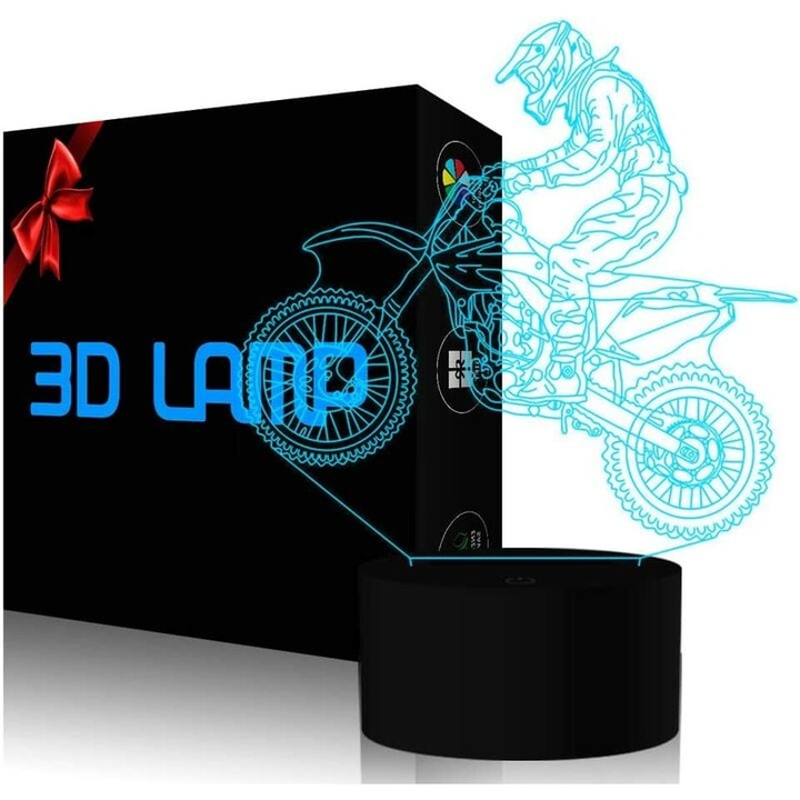 Мотокрос 3D нощна лампа, 7-цветно LED осветление, декорация за детска стая, комплект