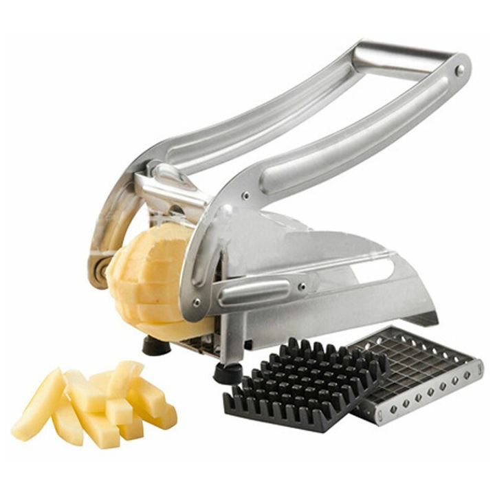 Tocator cartofi cu 2 grile, pentru chipsuri si legume, cu ventuza, Inox