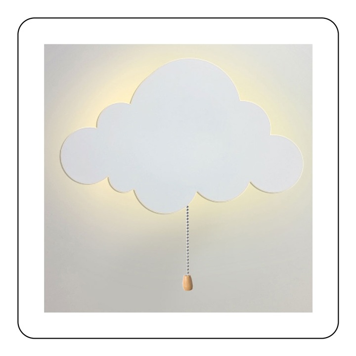 Fali lámpa, Vasaló, Felhőmintás, Meleg fény, 5W, 21,5 x 14 x 5 cm, Fehér