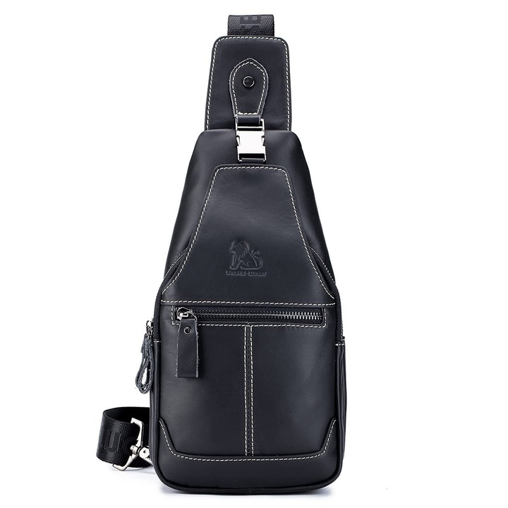 Férfi bőrtáska, fekete, 16x7x29cm