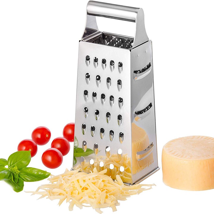 Rozsdamentes acél reszelő, 4 oldalas, zöldségekhez, gyümölcsökhöz, sajtokhoz, szett