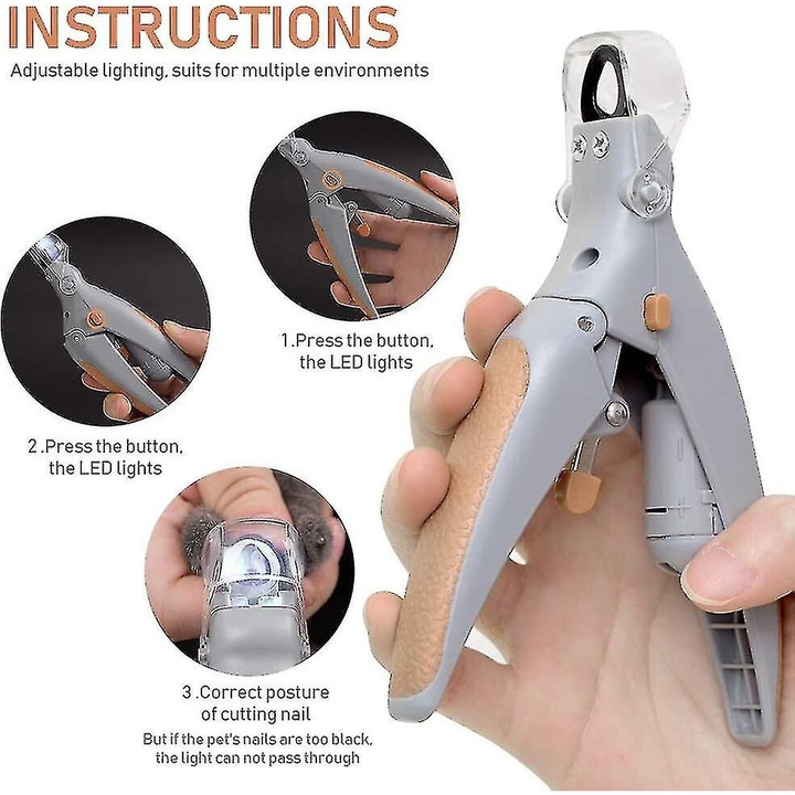 Világító körömvágó macskáknak, narancssárga és szürke, 80g