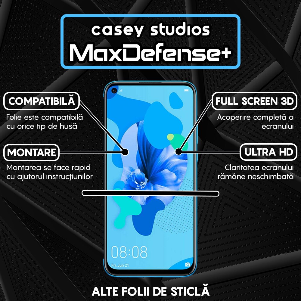 Folie Sticla CASEY STUDIOS compatibila cu Huawei P20 Lite 2019 / P40 Lite / P40 Lite E / Y7p, Full Glue, Ultra HD, Anti Zgarieturi, Anti Amprente, Anti Socuri, Margini Negre