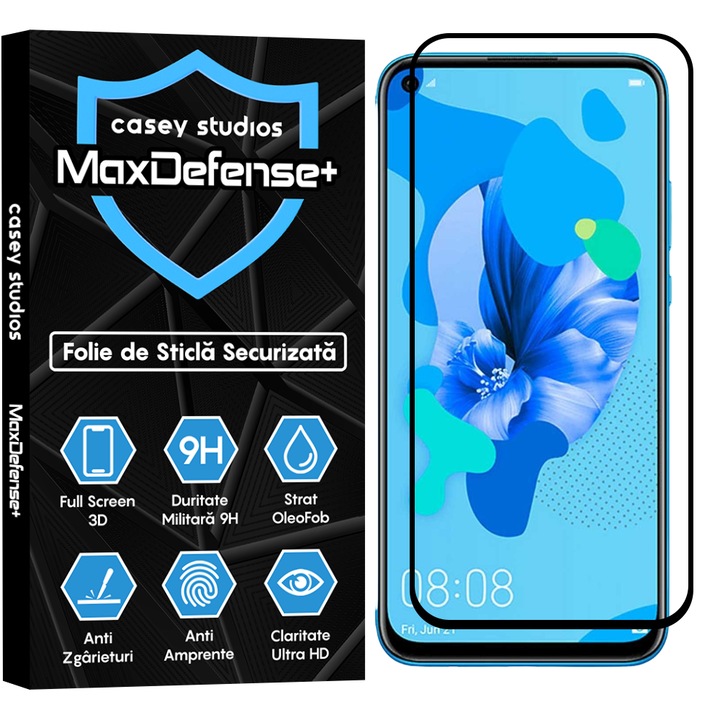 Folie Sticla CASEY STUDIOS compatibila cu Huawei P20 Lite 2019 / P40 Lite / P40 Lite E / Y7p, Full Glue, Ultra HD, Anti Zgarieturi, Anti Amprente, Anti Socuri, Margini Negre