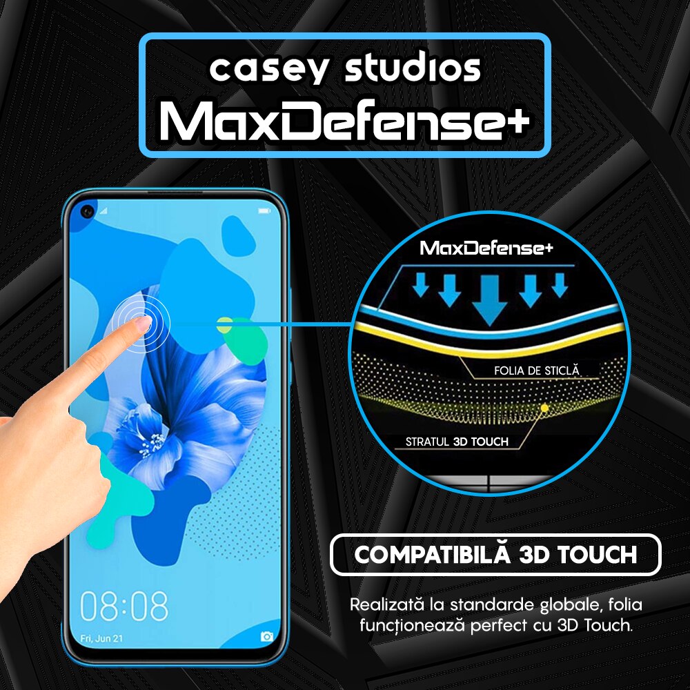 Folie Sticla CASEY STUDIOS compatibila cu Huawei P20 Lite 2019 / P40 Lite / P40 Lite E / Y7p, Full Glue, Ultra HD, Anti Zgarieturi, Anti Amprente, Anti Socuri, Margini Negre