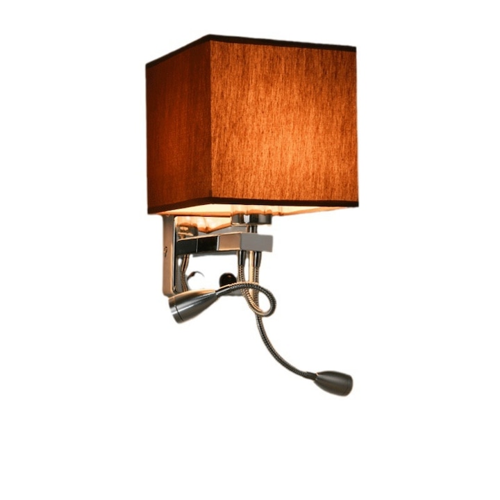 Модерна стенна лампа с димируем ключ и USB порт, месингово покритие, бежов абажур, 110-120V