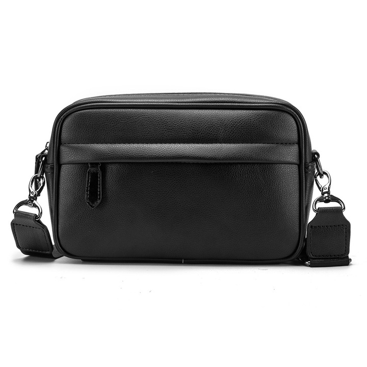 Férfi táska, Jormftte, fekete, 25x16x8cm, PU bőr, több zsebbel