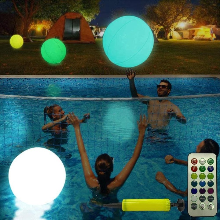 Minge de plaja gonflabila Cozevdnt, 40cm, cu LED-uri, impermeabila, cu telecomanda