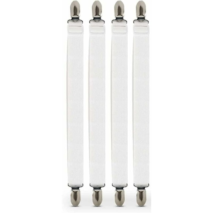 4 db állítható lepedőcsipesz készlet, fehér, 16-31cm, fém
