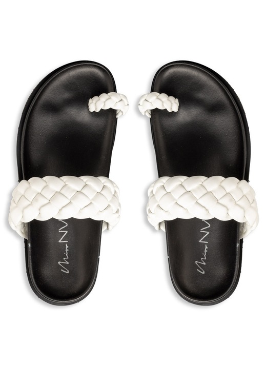 Papuci Miss NV, Piele ecologica, Negru/Alb, Alb/Negru, 36