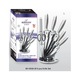 Set de cutite Bohmann inox turnat 8 piese, Foarfeca si Dispozitiv de Ascutit Suport inclus, Argintiu