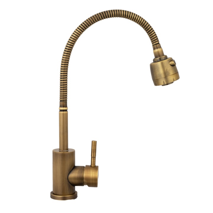 Hattyú konyhai csaptelep, rugalmas kifolyócső 2 funkciós perlátorral, antik bronz