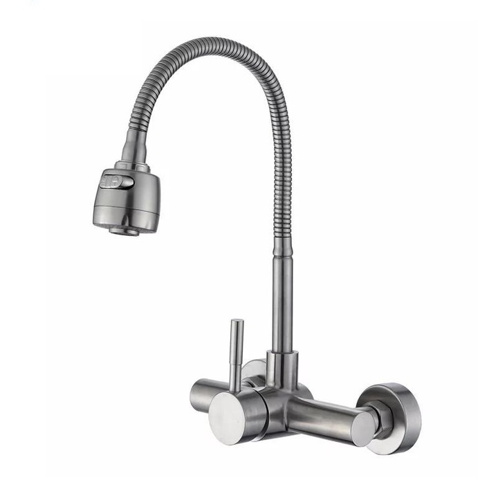 Смесител за кухня Swan, стенен монтаж от неръждаема стомана