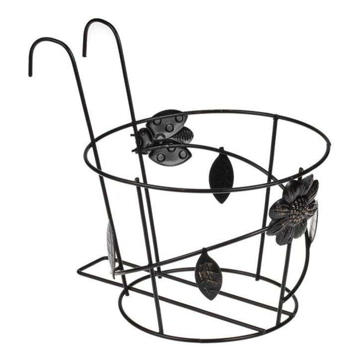 Suport Ghiveci Suspendabil Metalic Negru Floare Frunze Buburuza