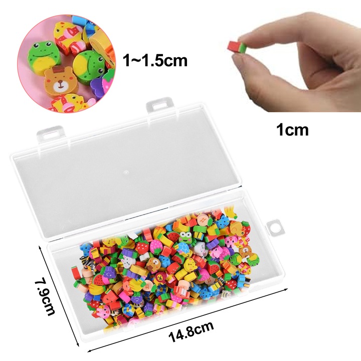 Set 120 Radiere Mini PVC cu Modele Diverse pentru Copii, Usor de Folosit, Multicolor