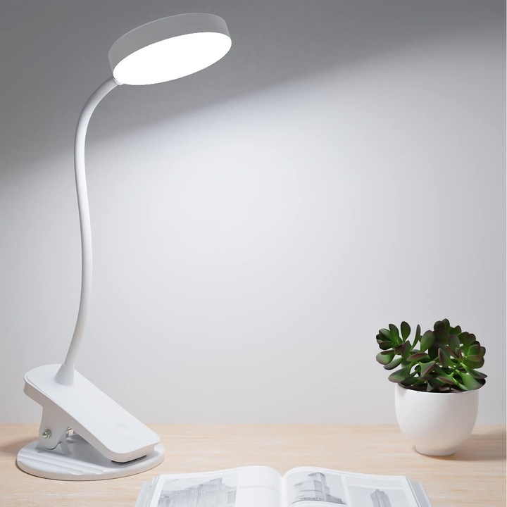 Lumina de lectura reglabila cu protectie pentru ochi, lampa reincarcabila cu design portabil pentru lectura, lucru si dormit, memorie pentru luminozitate cu control tactil, clema stabila anti-alunecare pentru biblioteca de masa pentru tablie