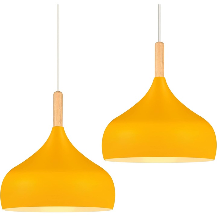 Комплект от 2 модерни висящи лампи, скандинавски дизайн, 24см, метал и дърво