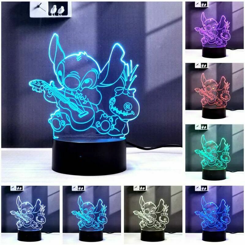 AAAϋ♡ Lampa de veghe 2in1 3D iluzie, Lilo si Stitch, LED, control remote
