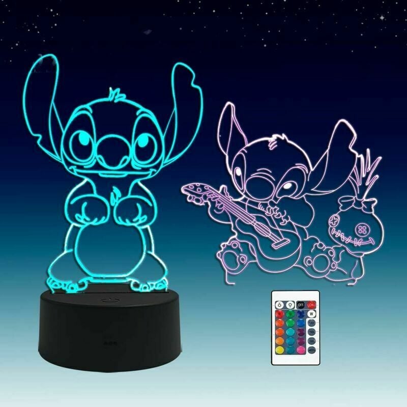 AAAϋ♡ Lampa de veghe 2in1 3D iluzie, Lilo si Stitch, LED, control remote