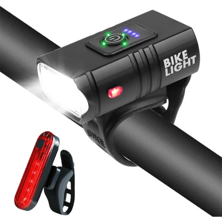 Újratölthető kerékpárlámpa szett, Enforose, 1500 lumen, fehér, vízálló