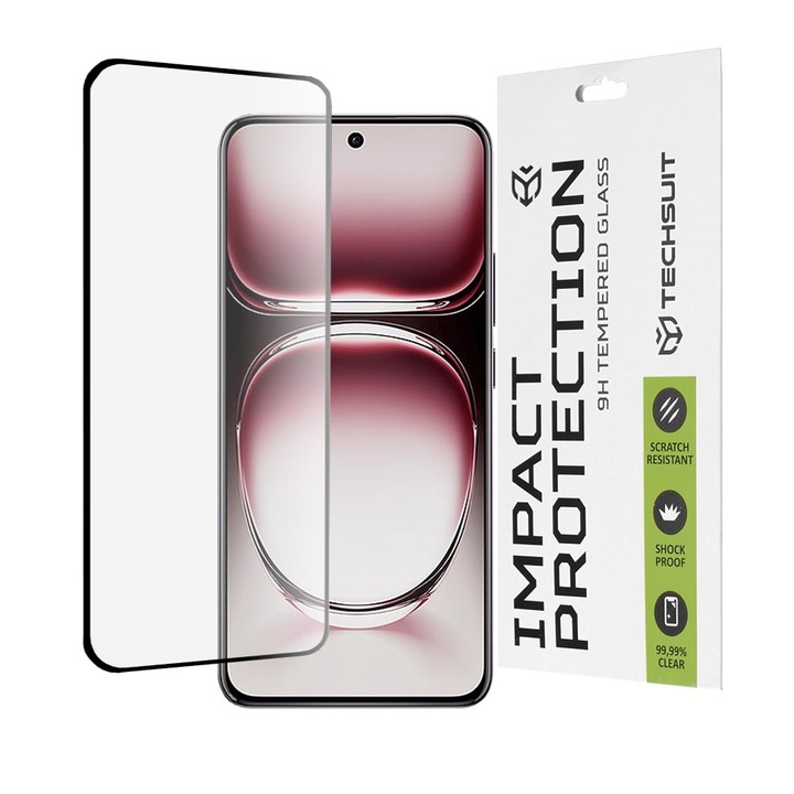 Folie Oppo Reno12 Pro számára - Techsuit 111D teljes burkolat / teljes ragasztós üveg / 3D ívelt képernyő - fekete