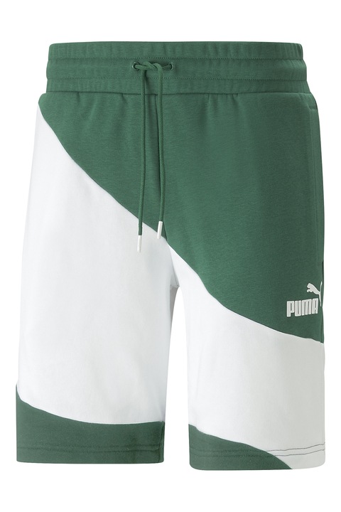 Puma, Pantaloni scurti de trening cu snur de ajustare in talie Power Cat, Alb/Verde, L
