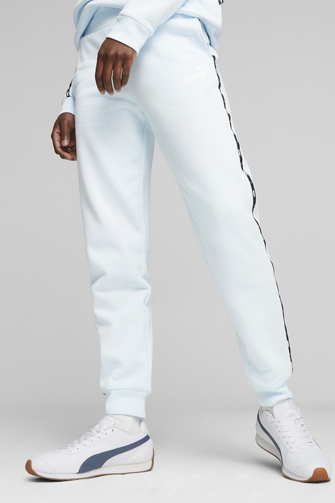 Puma, Спортен панталон Essentials с лого, Черен/Светлосин