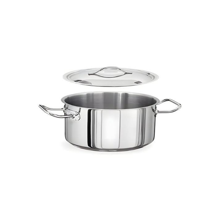 Oala inox cilidrica cu capac si doua manere IDEAL INOX otel inoxidabil 18/10 dimensiuni cm 24x15 (H) 6.8