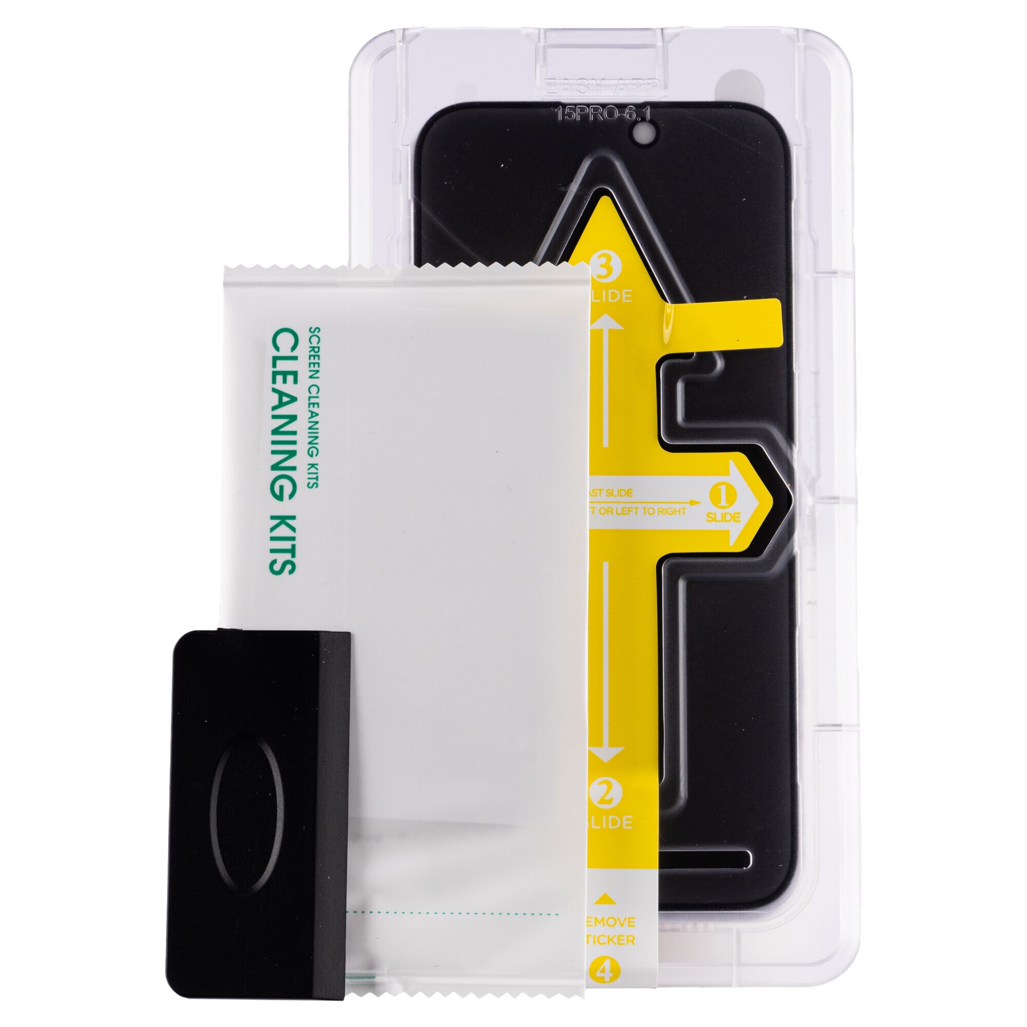 Folie sticla Booster, Privacy, compatibila cu iPhone 15 Pro, instalare rapida via dispozitiv special, Full Glue, securizata, duritate militara, Ultra HD, sticla profesionala, anti zgarieturi, anti socuri, margini negre, kit si racleta incluse, Easy App